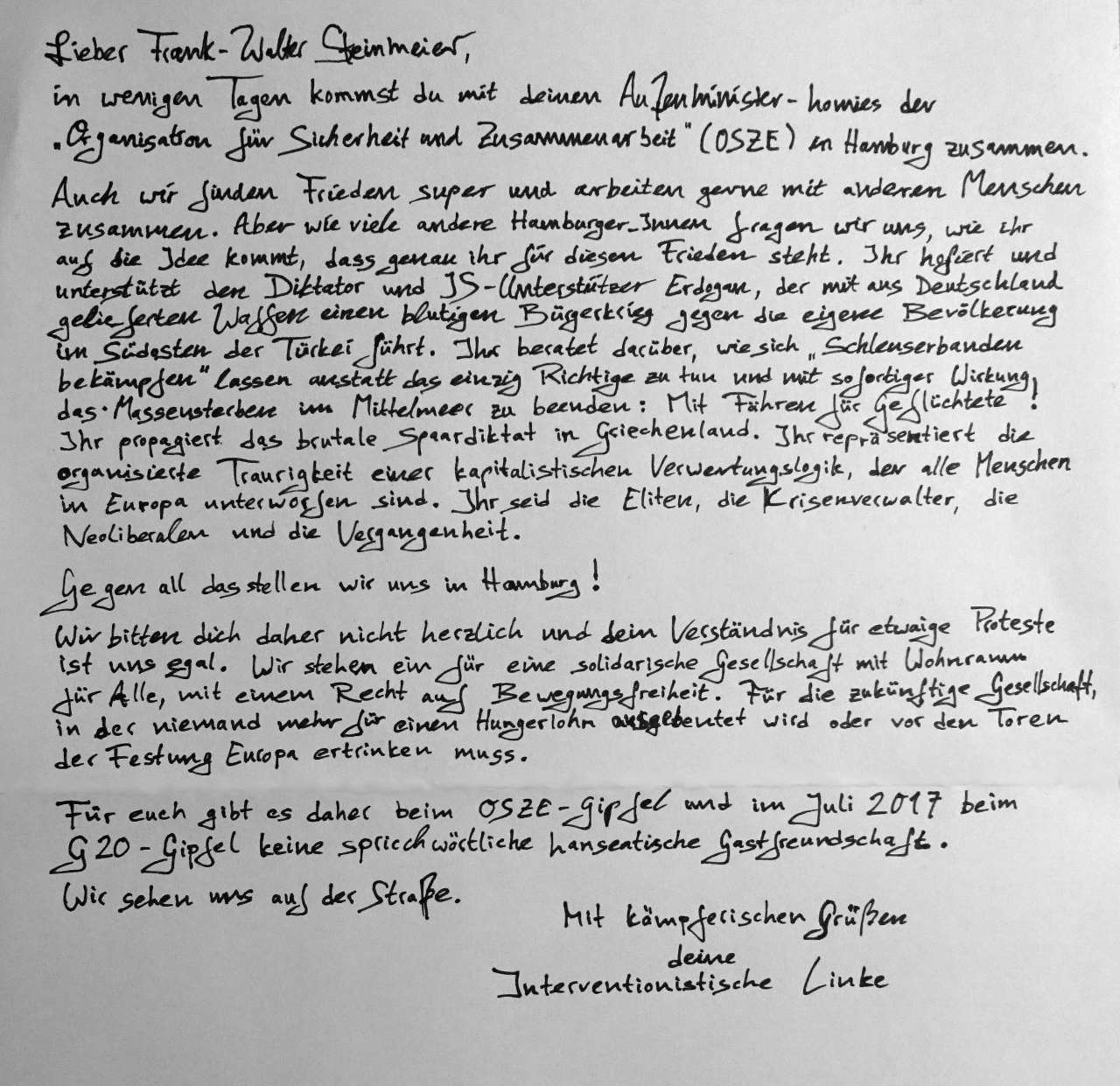 Unser Brief an FWS